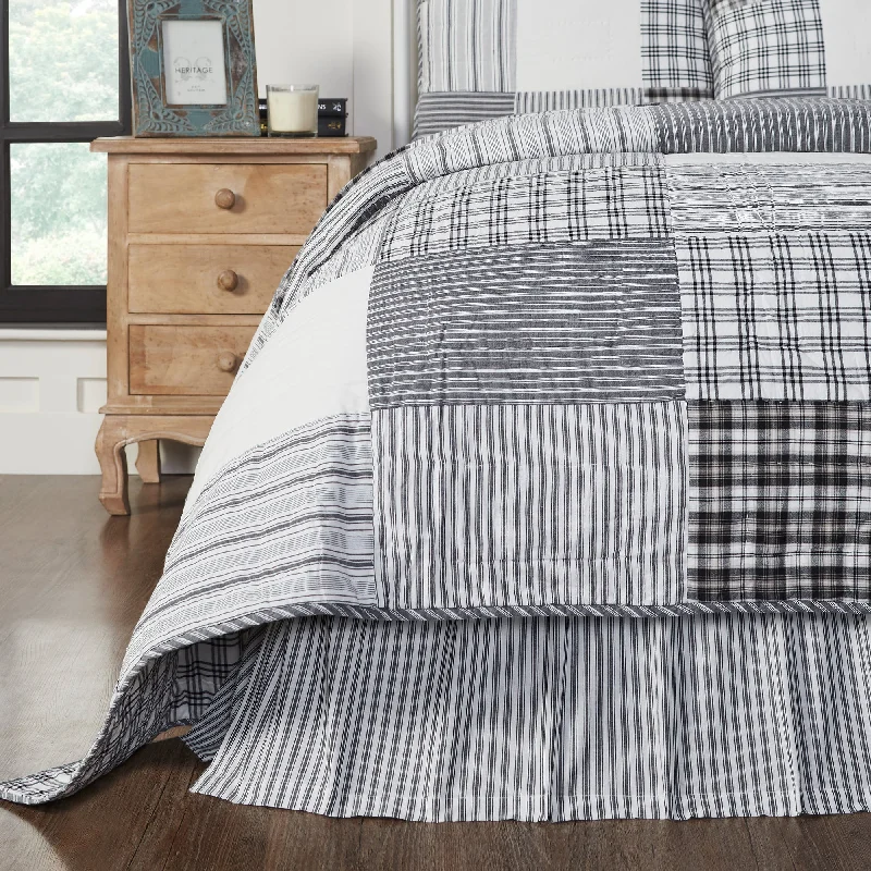 Sawyer Mill Black Ticking Stripe Queen Bed Skirt 60x80x16 VHC Brands mini skirt trendy