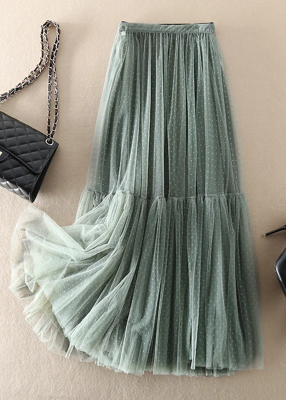 Simple Green Patchwork Dot Tulle Skirt Spring cashmere skirt rich