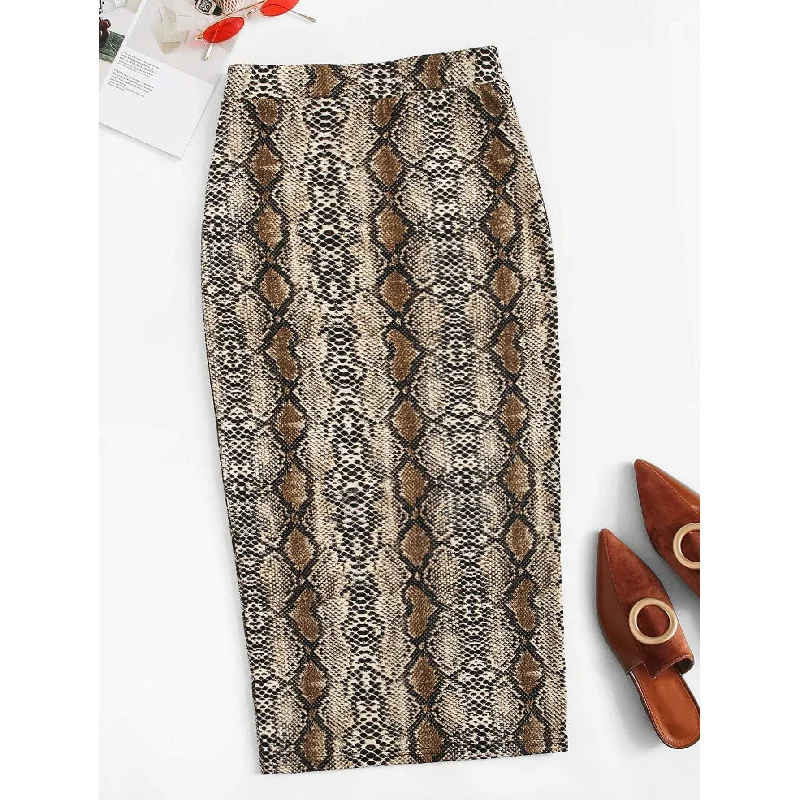 Split Hem Snakeskin Pencil Skirt spandex blend skirt