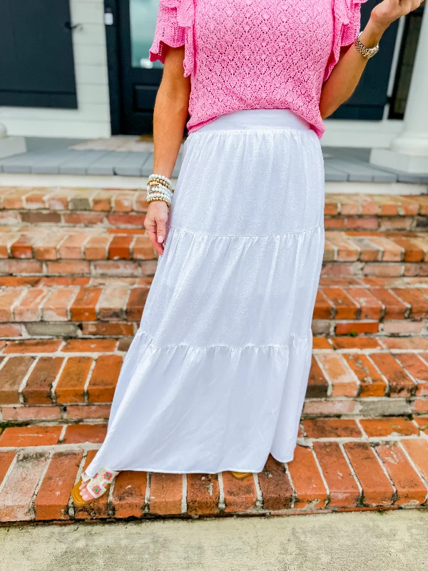 White Tiered Maxi Skirt denim skirt casual