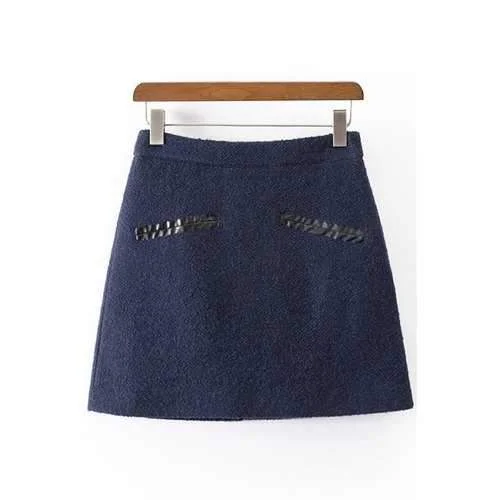 Stylish High Waisted Solid Color Worsted Women's Skirt - Cadetblue L lace skirt feminine