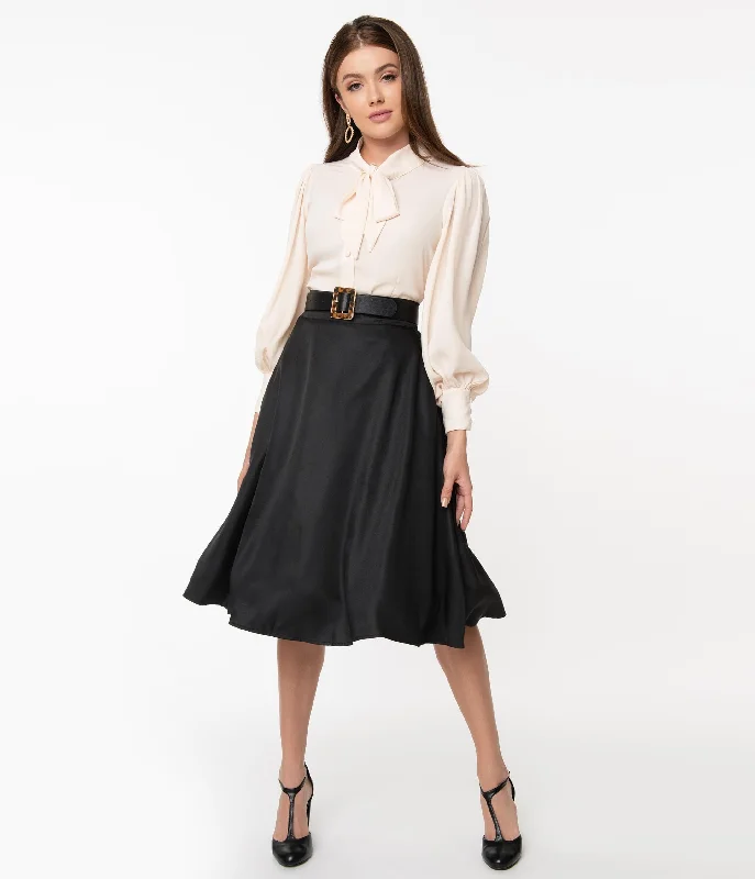 Unique Vintage Retro Style Black High Waist Vivien Swing Skirt maxi skirt elegant