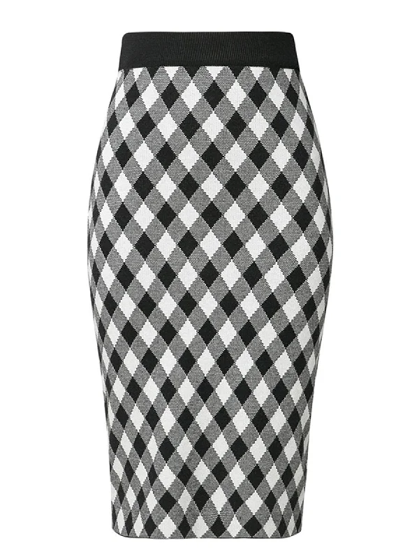 Vintage Plaid Knitted Skirt - Multicolor breathable skirt fabric