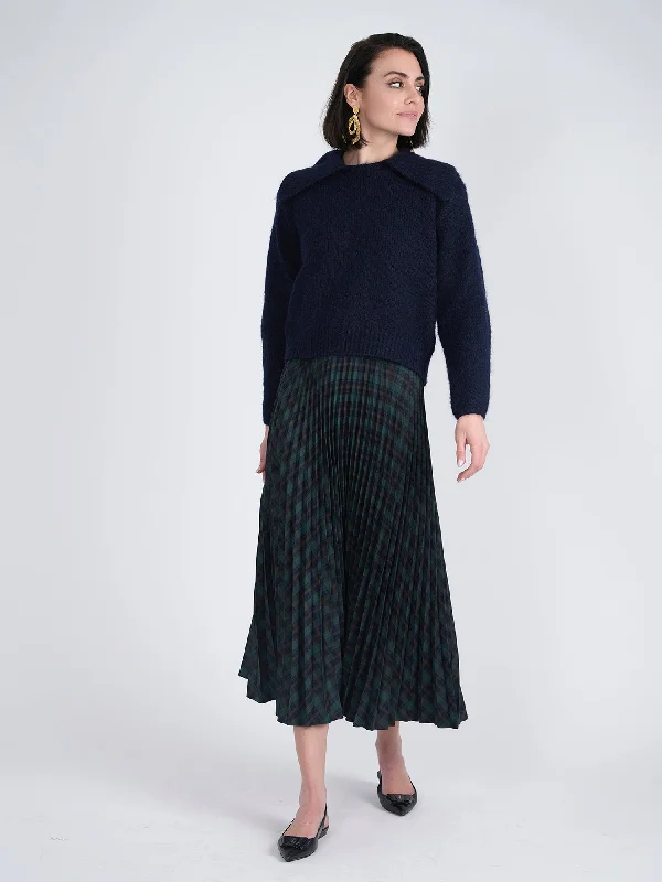 Viva K Accordion Pleated Plaid Midi Skirt mini skirt trendy