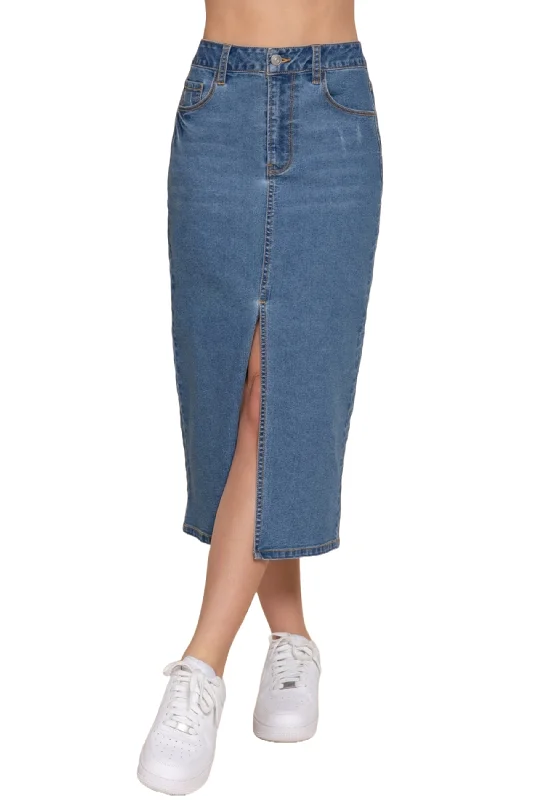 Women's Front Slit Midi Denim Skirt Soft Stretch Fabric Casual Chic seamless skirt comfort