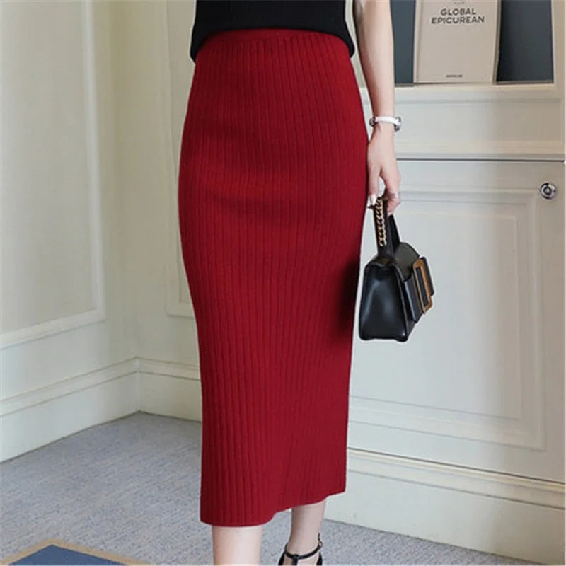 Woolen Long Midi Step Pencil Skirt linen skirt light